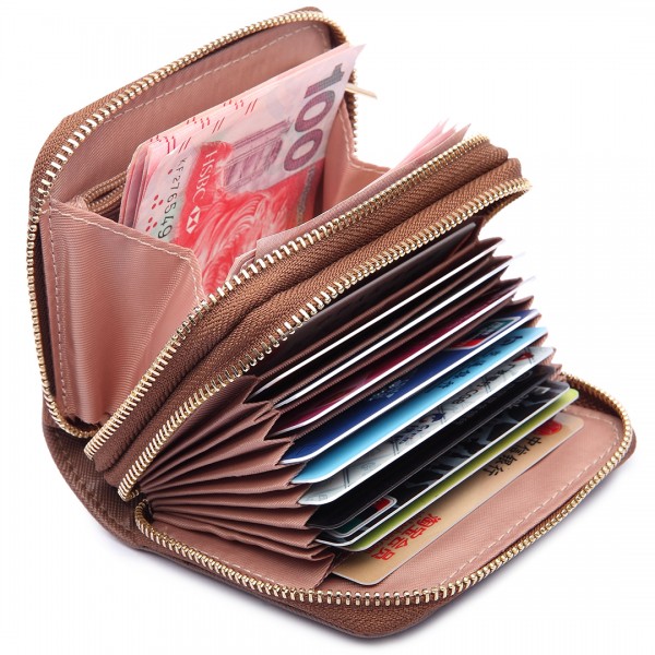 LP6680 - Miss Lulu Leather Look Double Zipped Coin Purse Brown